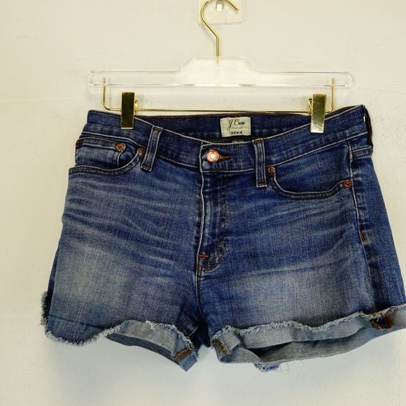 Edgy Jorts‎ Womens Shorts 27 J CREW Denim Blue Cuff Raw Hem Retro Y2K Faded 30x3 - Picture 3 of 10